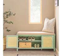 SoBuy Banco zapatero multifuncional FSR129-GR con cojín, 3 cajones y 2 puertas madera de ingeniería