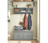 SoBuy Banco Zapatero con Asiento y Puertas - Banco Zapatero Entrada Recibidor con Cojín Acolchado, Estantes Ajustables - para Recibidores y Dormitorios, Gris 98x37x49 cm FSR131-HG