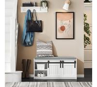 SoBuy FSR133-K Banco para zapatos con asiento con tablón de almacenamiento, banco con puertas correderas, asiento para zapatos, cómoda, zapatero BLANCO
