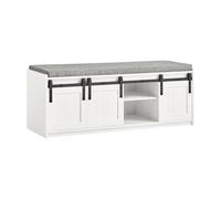 SoBuy FSR133-W Banco para zapatos con asiento, banco de almacenamiento, banco para pasillo con puertas correderas, cajonera para zapatos, zapatero BLANCO