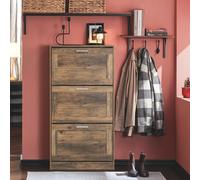 SoBuy Zapatero Estrecho Mueble Zapatero Entrada Recibidor - Ahorra Espacio con 3 Solapas Abatibles y Estantes Ajustables - Ideal para Pasillo o Apartamento - Marrón 60x23x115 cm FSR137-L-F