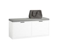 SoBuy FSR147-W Banco Zapatero con 2 Solapas Armario Multifuncional para Entrada con Acolchado Cojín 105 x 35 x 48 cm Blanco ES