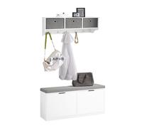 SoBuy FSR147-W+FRG282-W Recibidor Zapatero con Perchero de Estilo Moderno con 2 Solapas para Zapatero y con 5 Ganchos para Perchero Blanco ES