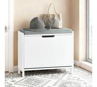 SoBuy FSR151-K Banco de zapatos con asiento, zapatero con espacio de almacenamiento, solapa, cojín de asiento, peso hasta 113 kg 60x52x24cm Negro