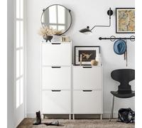 SoBuy FSR151 Zapatero Estrecho Blanco con 2 Solapas Mueble Zapatero Entrada Recibidor, Armario Zapateros Estrecho de Madera para Pasillo Estrecho y Entrada, 50x19x91cm Negro