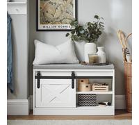 SoBuy FSR153-W Banco para zapatos con asiento banco estrecho con almacenamiento banco de piso con puertas correderas Cómoda para zapatos cómoda BLANCO