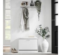SoBuy FSR16-W Zapatero abatible con 1 tapa, banco para zapatos con cojín, estante para zapatos, banco con asiento, medidas aprox. 60x48x30cm BLANCO