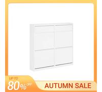 SoBuy, zapatero con 4 puertas, estante para zapatos, armario estrecho, estantería para zapatos con 4 compartimentos, mueble para zapatos, color blanco, dimensiones aproximadas: 98 x 95 x 19 cm. Modelo
