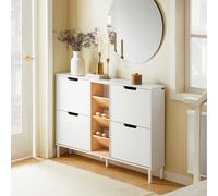 SoBuy Zapatero Estrecho Blanco - Mueble Entrada 4 Puertas con Estantes, Madera MDF 126x19x85cm Wood