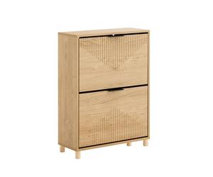 Sobuy fsr200-ii-n, armario zapatero delgado para ahorrar espacio - armario de entrada moderno con puertas plegables, armario zapatero moderno de madera clara para 8 pares de zapatos - armario exterior