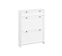 Sobuy fsr207-w, armario zapatero de madera para ahorrar espacio, moderno zapatero de entrada con 2 puertas plegables y 1 cajón, diseño compacto para espacios pequeños, fácil de limpiar, blanco, 80x19x