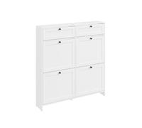 Sobuy fsr208-w, zapatero ahorrador de espacio, zapatero de madera blanco, armario de entrada con 4 puertas abatibles y 2 cajones, 12 pares de zapatos, con protector antivuelco, 100x19x107cm 19 cm