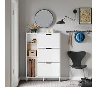 SoBuy FSR209-WN Zapatero de Bambú Blanco con 3 Compartimentos Abatibles, Diseño que Ahorra Espacio, 90x19x129.5cm BLANCO