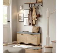 SoBuy FSR211-N Banco para zapatos con asiento para zapatos grandes, zapatero con banco, para pasillos estrechos, apartamentos pequeños, aspecto de madera, 100x24x50 cm Natural