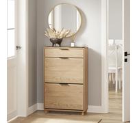 SoBuy FSR212-N Zapatero estrecho de madera de 24 cm de ancho, gran capacidad para zapatos de hasta talla 47, diseño nórdico, ideal para pasillo, entrada, color madera familiar, dimensiones 60x24x95cm