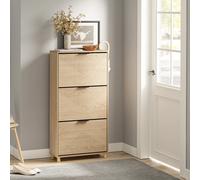SoBuy FSR213-N Zapatero estrecho de madera de 24 cm de ancho, gran capacidad para zapatos de hasta talla 47, diseño nórdico, ideal para pasillo, entrada, color madera familiar, dimensiones 60x24x120cm
