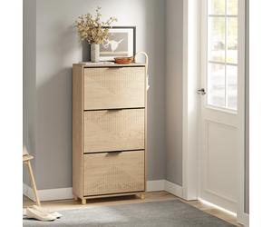 SoBuy FSR213-N Zapatero estrecho de madera de 24 cm de ancho, gran capacidad para zapatos de hasta talla 47, diseño nórdico, ideal para pasillo, entrada, color madera familiar, dimensiones 60x24x120cm