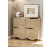 SoBuy FSR214-N Zapatero estrecho de madera de 24 cm de ancho, gran capacidad para zapatos de hasta talla 47, diseño nórdico, ideal para pasillo, entrada, color madera familiar, dimensiones 100x24x83cm