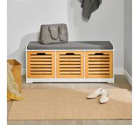 SoBuy FSR23-WN Cómoda moderna para zapatos con 3 cestas, banco, zapatero con cojín para asiento, reposapiés, tela de madera múltiple