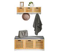 SoBuy FSR23-WN+FHK19-WN Mueble Recibidor Set de 1 Banco Zapatero y 1 Estante de Pared ES
