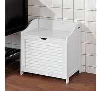 SoBuy FSR40-W Banco para zapatos con asiento y almacenamiento - Baúl para ropa sucia con bolsa extraíble, estable y ahorraespacio - Ideal para pasillo, baño, dormitorio - Blanco, 50x53x35cm BLANCO