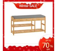 SoBuy FSR47-N,ES Banco de Almacenamiento con cajón y cojín,Zapatero,L90 cm x H45 cm (Bambú)