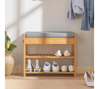 SoBuy FSR49-N Banco para zapatos con cojín de asiento y cajón, estante para zapatos de bambú BHT aprox. 55x46x30cm CAFÉ
