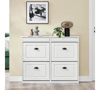 SoBuy Armario Zapatero Estrecho 4 Puertas Plegables MDF Blanco 114.5x40.5x17.5cm White