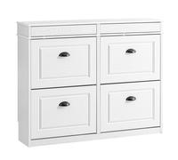 SoBuy FSR79-WG Zapatero Estrecho para Entrada y Recibidor - Mueble Zapatero 4 Solapas - Zapatero Armario para Pasillo Estrecho, Recibidores, Dormitorio, 103x23x82cm Efecto Madera Envejecida Blanca BLA