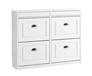 SoBuy FSR79-WG Zapatero Estrecho para Entrada y Recibidor - Mueble Zapatero 4 Solapas - Zapatero Armario para Pasillo Estrecho, Recibidores, Dormitorio, 103x23x82cm Efecto Madera Envejecida Blanca BLA