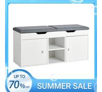 SoBuy Banco zapatero FSR96-W con asiento, 2 puertas y 2 estantes, carga 130 kg – Blanco 100x34x48 cm