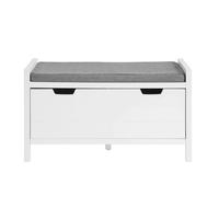 SoBuy FSR97-W asiento cojín banco de zapatos asiento con espacio de almacenamiento Zapatero volquete de zapatos banco de pecho reposapiés con solapa BLANCO