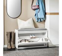 SoBuy FSR98-L Banco para zapatos con asiento, zapatero con almacenamiento, solapa, cojín de asiento, hasta 155 kg Gris