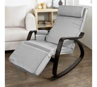 SoBuy FST20-HG Silla de oficina, mecedora acolchada con reposacabezas y reposapiés ajustable, sillón relax con bolsillo lateral - Gris Gris claro