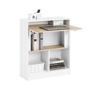 SoBuy Escritorio Plegable con 3 Estantes de Almacenaje Mesa Escritorio Standing Desk con Almacenaje Mesa Gaming para Ordenador Estudio o Dormitorio Blanco y Natural 70x57x85 cm FWT104-WN