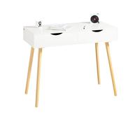 SoBuy FWT40-WN Mesa de ordenador con 2 cajones Mesa de oficina moderna Escritorio estable blanco/naturaleza con almacenamiento BLANCO