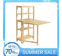 SoBuy FWT70-N mesa de comedor plegable con estante mesa de comedor mesa plegable de madera de caucho escritorio mesa de madera Nature