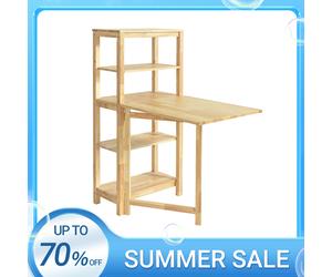 SoBuy FWT70-N mesa de comedor plegable con estante mesa de comedor mesa plegable de madera de caucho escritorio mesa de madera Nature