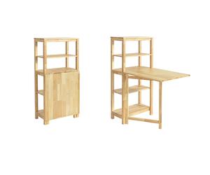 SoBuy FWT70-N Mesa de Comedor Plegable de Madera de Caucho con Estantes Mesa de Oficina Mesa para Cocina 98x126x60cm ES