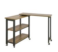 SoBuy FWT83 Mesa auxiliar en forma de L con 2 estantes Mesa de sofá con ruedas Mesa de trabajo de escritorio esquinera diseño industrial Marrón