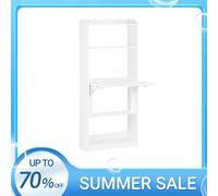 SoBuy FWT92-H-W Escritorio pequeño plegable con estantes, mesa de trabajo, escritorio de oficina, mesa plegable para oficina en casa, mesa para computadora portátil montada en la pared BLANCO