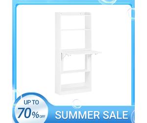 SoBuy FWT92-H-W Escritorio pequeño plegable con estantes, mesa de trabajo, escritorio de oficina, mesa plegable para oficina en casa, mesa para computadora portátil montada en la pared BLANCO