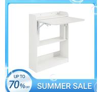 SoBuy FWT92 Mesa plegable para ordenador con estantes, mesa plegable, mesa de trabajo, mesa de oficina para oficina en casa, mesa montada en la pared Nature
