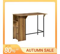 SoBuy FWT98-PF Mesa Alta de Bar Mesa Alta de Comedor con 1 Tablero Plegable Adicional, 1 Puerta y 2 Estantes 120 x 63 x 95 cm ES