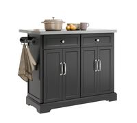 SoBuy Isla Cocina con Encimera Extensible INOX & Ruedas, 115×92×46-71cm | Isla de Cocina, barra/ganchos a ambos lados, baldas ajustables & portatapas, MDF/PB, negra, para cocina, FKW71-III-SCH