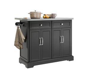 SoBuy Isla Cocina con Encimera Extensible INOX & Ruedas, 115×92×46-71cm | Isla de Cocina, barra/ganchos a ambos lados, baldas ajustables & portatapas, MDF/PB, negra, para cocina, FKW71-III-SCH