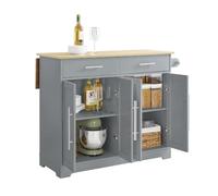 SoBuy Isla Cocina con Tablero abatible y Ruedas Ocultas 115x68,7x91 cm | Mueble auxiliar de cocina con 2 cajones, estantes regulables y toallero, 98 kg, MDF/PB, para cocina y terraza, FKW129-HG