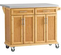 SoBuy: Isla de cocina, carrito de cocina, armario de cocina, carro de servicio con encimera de acero inoxidable extensible y detalles en bambú