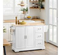 SoBuy Isla de cocina con encimera extensible, color blanco, estilo escandinavo, modelo FKW41-II-WN