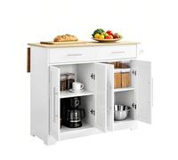 SoBuy Isla de Cocina con Ruedas - Carro de Cocina con Encimera Extensible, 2 Cajones y Estantes Ajustables, Mueble Auxiliar de Cocina Blanco 113 × (44-69) × 91 cm FKW129-WN